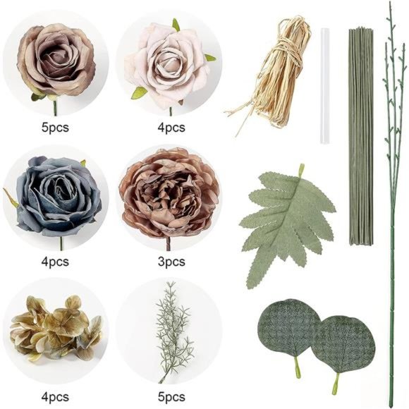 Artificial Flowers Combo Box Set Gradient Color Flower Leaf w/ Stems DIY Wedding - Picture 5 of 6